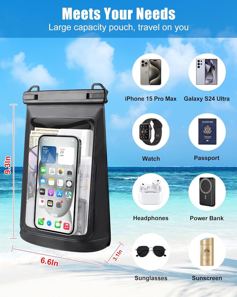 Jzocon Waterproof Phone Pouch for iPhone 16 15 14 11 Pro Max & Galaxy S24 S21 - Floating Large Capacity Dry Bag Stores Sunscreen, Sunglasses - Oversized Waterproof Bag for Beach, Swimming, Kayaking - Image 1